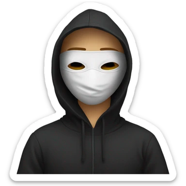 anonymous with laptop with black hoodie and having a mask  sticker
