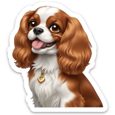 The Cavalier King Charles spaniel dog of the Blenheim color is smiling sticker