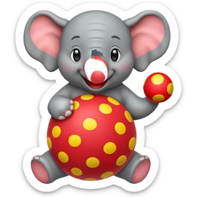 Create a cute emoji of a smiling cartoon elephant balancing a red patterned ball on its trunk sticker