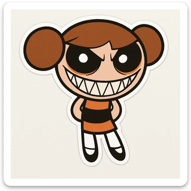 Make this character scary with a sinister grin, keep the original cartoon style and quality. sticker
