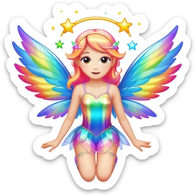 Iridescent fairy flying twinkle rainbow neon sticker