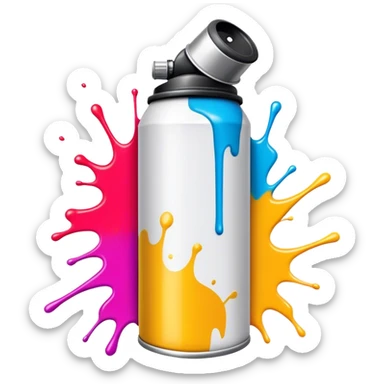 Graffiti icon, spray paint can, colorful spray paint splashes, urban wall, bold lines, vibrant colors, minimalistic style, clean lines, transparent background. sticker