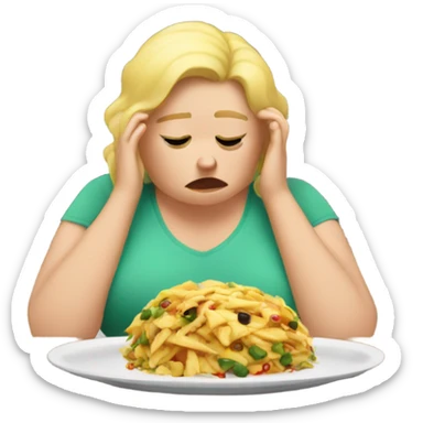 overweight blondie woman sad crying plate food sticker