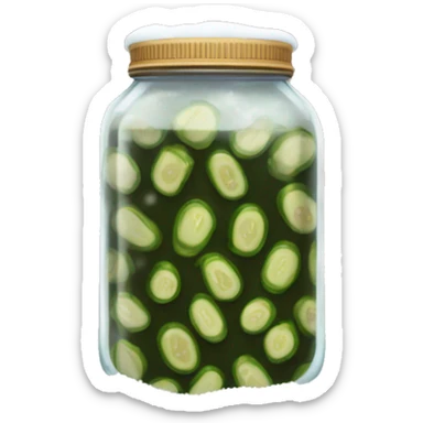 A jar of pickles in a warm sweater covered in snow sticker