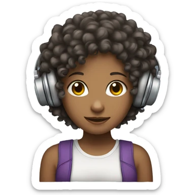 Curly haired girl with headphones on sticker