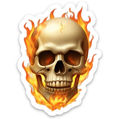 hyperrealistic skull burning with fire sticker