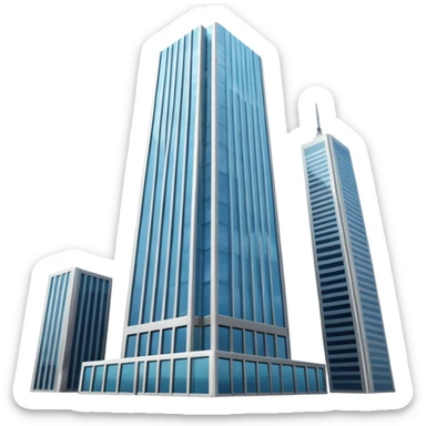 A 3D cartoon skyscraper reaching into the sky, clear blue background, soft sunlight, Memoji-style realism. sticker