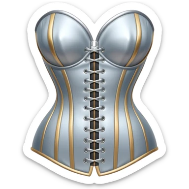 A luxury corset emoji made of silver chrome, smooth metallic curves, minimal fashion silhouette, glossy reflections, sensual high-end aesthetic, iOS emoji style, centered, clean white background sticker
