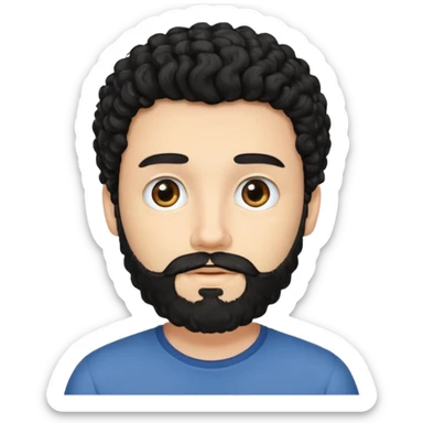 Young white male with black curly hair and beard sticker