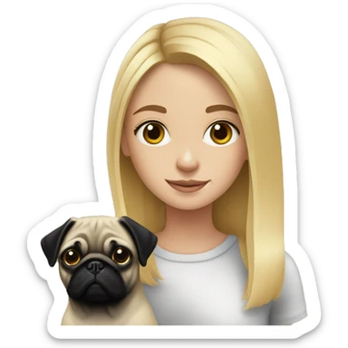 blonde girl with Black pug indoors sticker