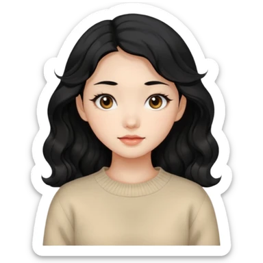 Beautiful girl,Black hair, wavy long hair,Black eyes,Chinese, beige sweater  sticker