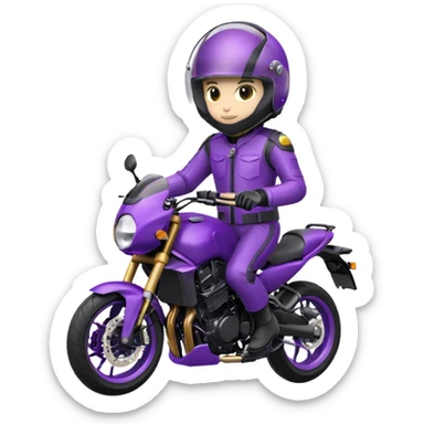 Créer un emoji avec une moto mt07 sport noir mate / violet iridescent très foncé. Avec une pilote dessus visière violet sombre faceless, bulle de la moto violet. Avec fond arrière violet, tenue complète casque inclus violet  sticker