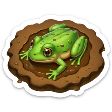 muddy puddle with a small frog classic emoji style sticker
