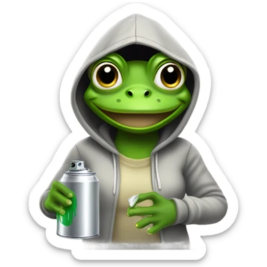 Beautiful female Frog in a hoodie with a can of spray paint  sticker