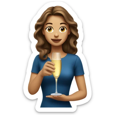 Long brown hair lady drinking champagne  sticker