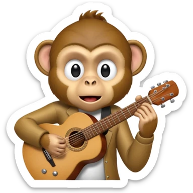 A monkey playing guitar, emotionally immersed in the music, portrait, bust up sticker