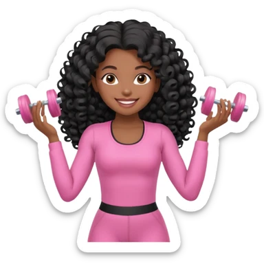 black birthday girl long hair, blow out curls, pink pilates outfit sticker