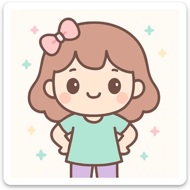girl smiling, hands on hips, kawaii style sticker