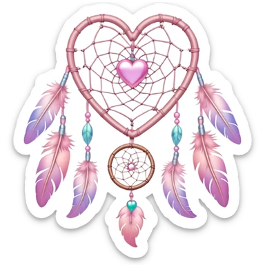 Iridescent pastel pink heart dreamcatcher sticker