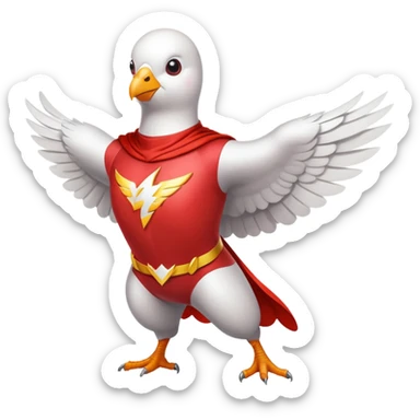 white pigeon wearing Flash superhero costume sticker