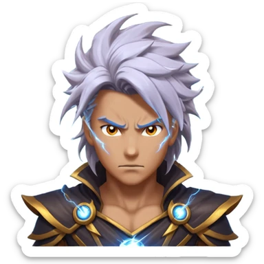 storm rider portrait, head and shoulders only, wind-swept hair, crackling lightning aura, storm clouds swirling behind, intense glowing eyes, epic fantasy vibe, 3D cartoon, mobile game icon style, clean background, no text, no watermark
 sticker