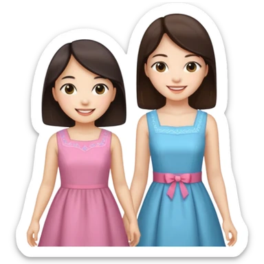 Korean girl and white brunette girl in dresses smiling sticker