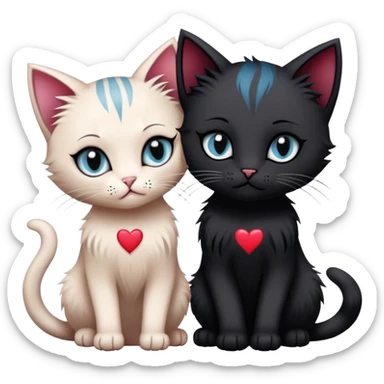 two emo cats in love with tattoos and cool hair, plus three emo kittens sticker