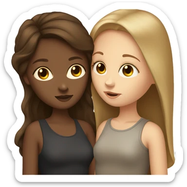 Short long haired dark skined girl kisses tall short brown haired white girl sticker