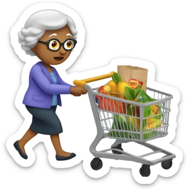 grandma pushing a shopping cart sticker