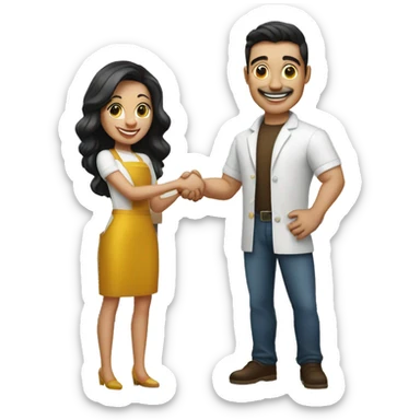 restaurant owner with white skin, and blogger with white skin, shaking hands in great detail sticker