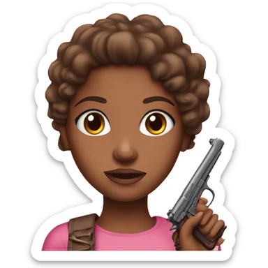 realistic brown girl with brown eyes holding a pink gun  sticker