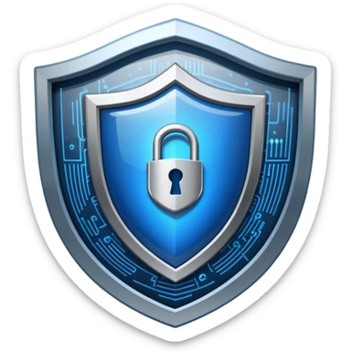 An icon featuring a shield with a digital lock, binary code, and a hacker silhouette in the background, symbolizing cybersecurity. The design includes firewalls, encrypted data streams, and warning alerts. Transparent background highlights protection of digital systems and information. sticker