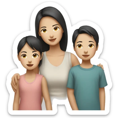 East Asian young woman with three young children sticker