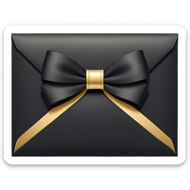 "An ornate black and gold envelope sealed with a delicate black ribbon bow and a small golden embellishment, evoking a sense of mystery and luxury." sticker