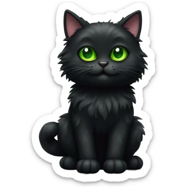 Full body fluffy black cat with big round green eyes sticker
