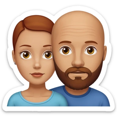 Couple. A bald man with beard and a girl with dark yellowish auburn hair. sticker