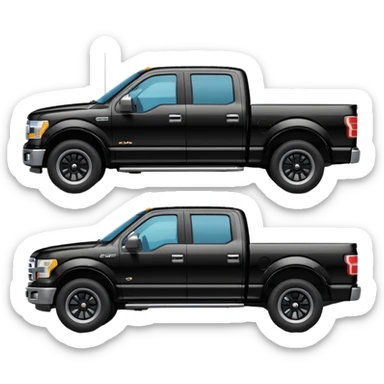 A simple emoji-style icon of a black F150 pickup truck driving on a road, viewed from the side, shiny black color with chrome details, minimal flat design, vibrant colors, transparent background sticker