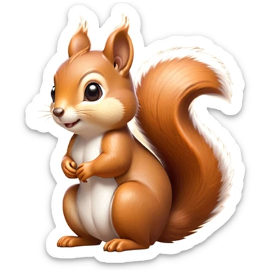 Cinematic Adorably Cute Squirrel Portrait Emoji, Perched with an alert, twinkling gaze and a playful tilt of its head, showcasing a small, nimble body with a bushy tail and delicate whiskers, Simplified yet irresistibly adorable features, highly detailed, glowing with a warm, sunlit glow, high shine, energetic and sprightly, stylized with an air of woodland whimsy, soft glowing outline, capturing the essence of a joyful squirrel that appears ready to scamper out of the screen with boundless charm! sticker