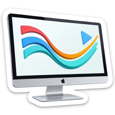 Animation and motion design. Show a computer screen with an animation timeline, moving frames, and a play button. Include motion design elements like flowing lines, curves, or rotating objects. Modern, creative colors. No emojis or smiley faces. Transparent background. sticker