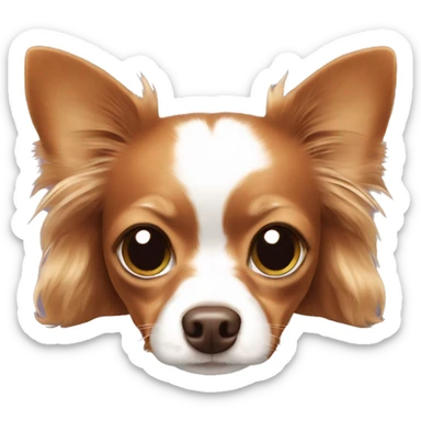 Long-haired reddish brown Chihuahua with white markings lying on bed  sticker