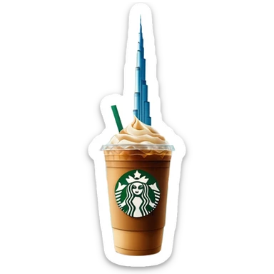 Starbucks iced coffee with Dubai chivalry bar with green filling and burn Khalifa  sticker