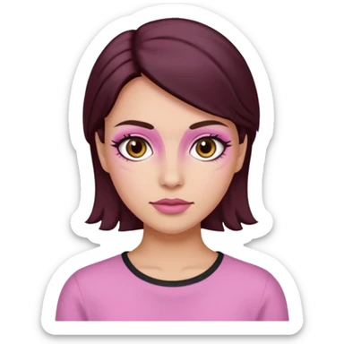 Woman with pink all skin, white background, dark brown hair and hazel eyes and brown eyebrows sticker
