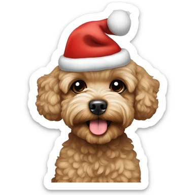 Brown maltipoo in a Christmas hat sticker