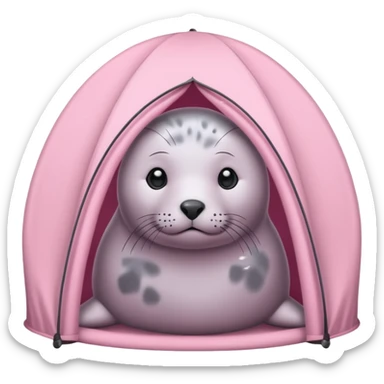 Gray Seal in a light pink tent  sticker