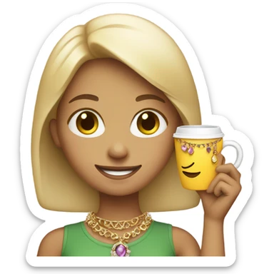 smiling girl with jewelry cup sticker