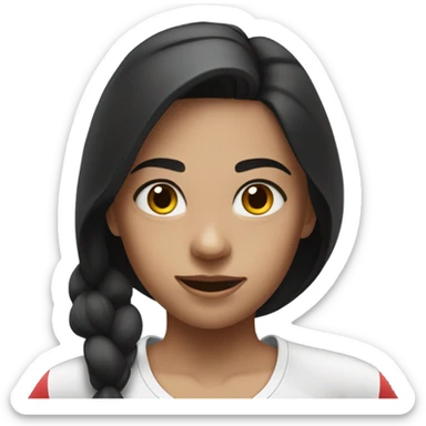 A girl who does sports, dark hair, white top, black bottom sticker