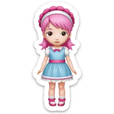 Isolated detaile illustration incredibly raspberry torte doll figurine full body with pink hair and a raspberry hairband sticker