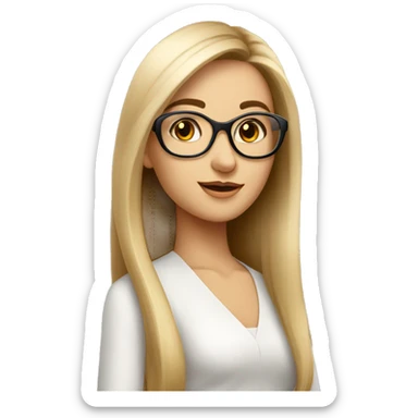 Femme  cheveux lisse long beige lunette sticker