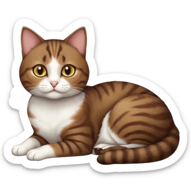 full body tiny short hair dark brown and white cat with hazel eyes lying down sticker