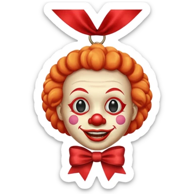 clown face emoji with a bronze emoji medal on a ribbon under the chin sticker